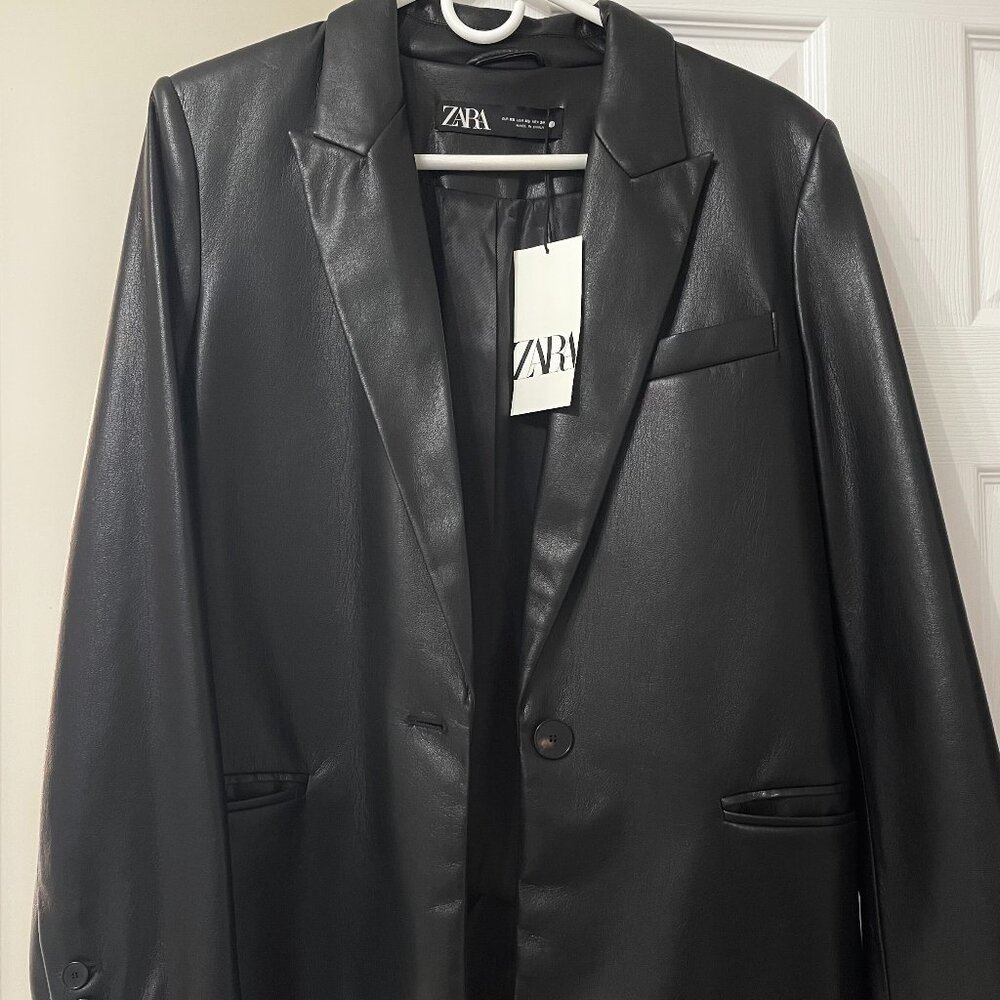 ZARA Faux Leather Oversized Black Blazer - XS